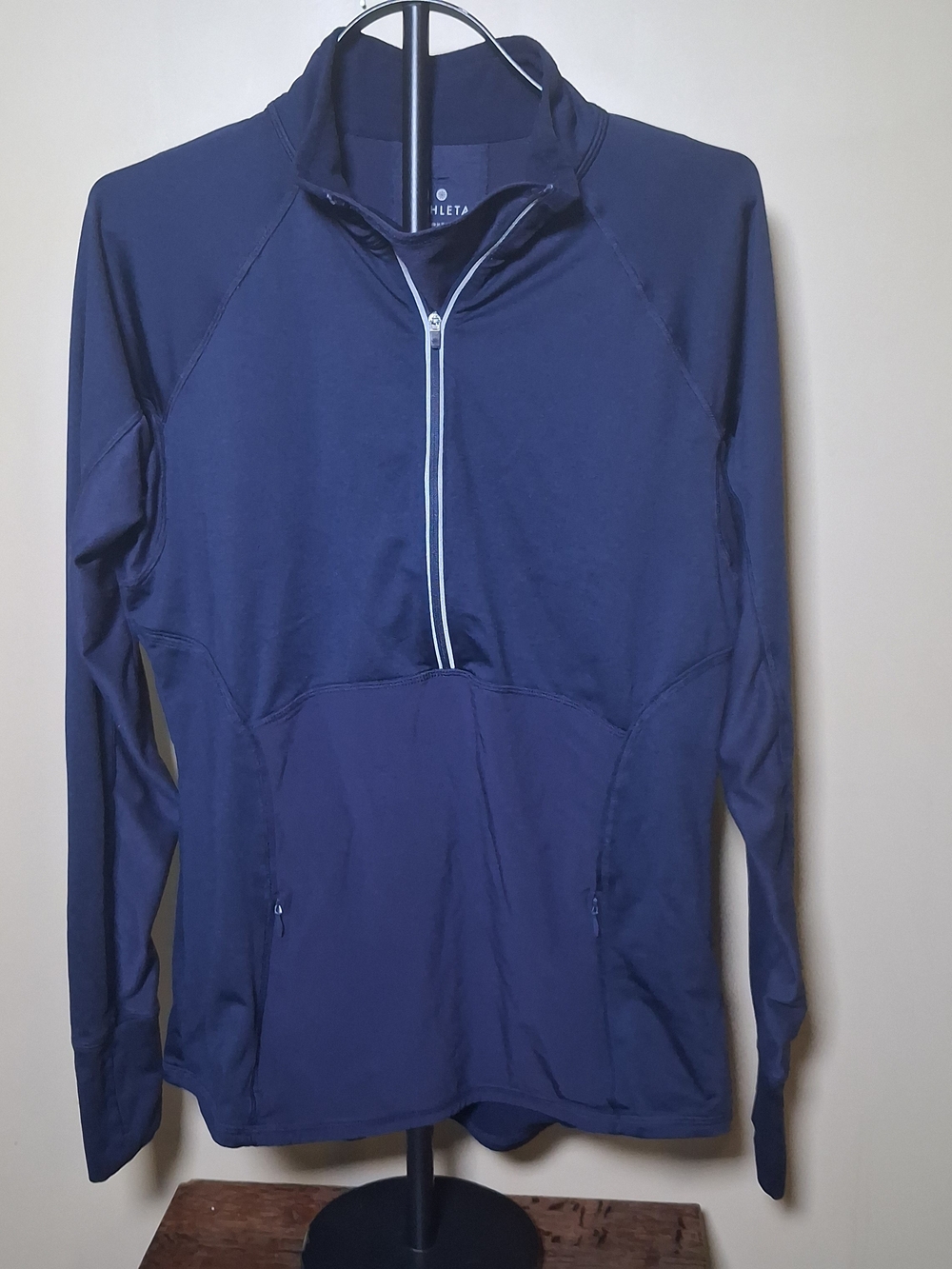 Athleta Navy Blue Plush Tech Half Zip Mock Neck Jacket; Size M